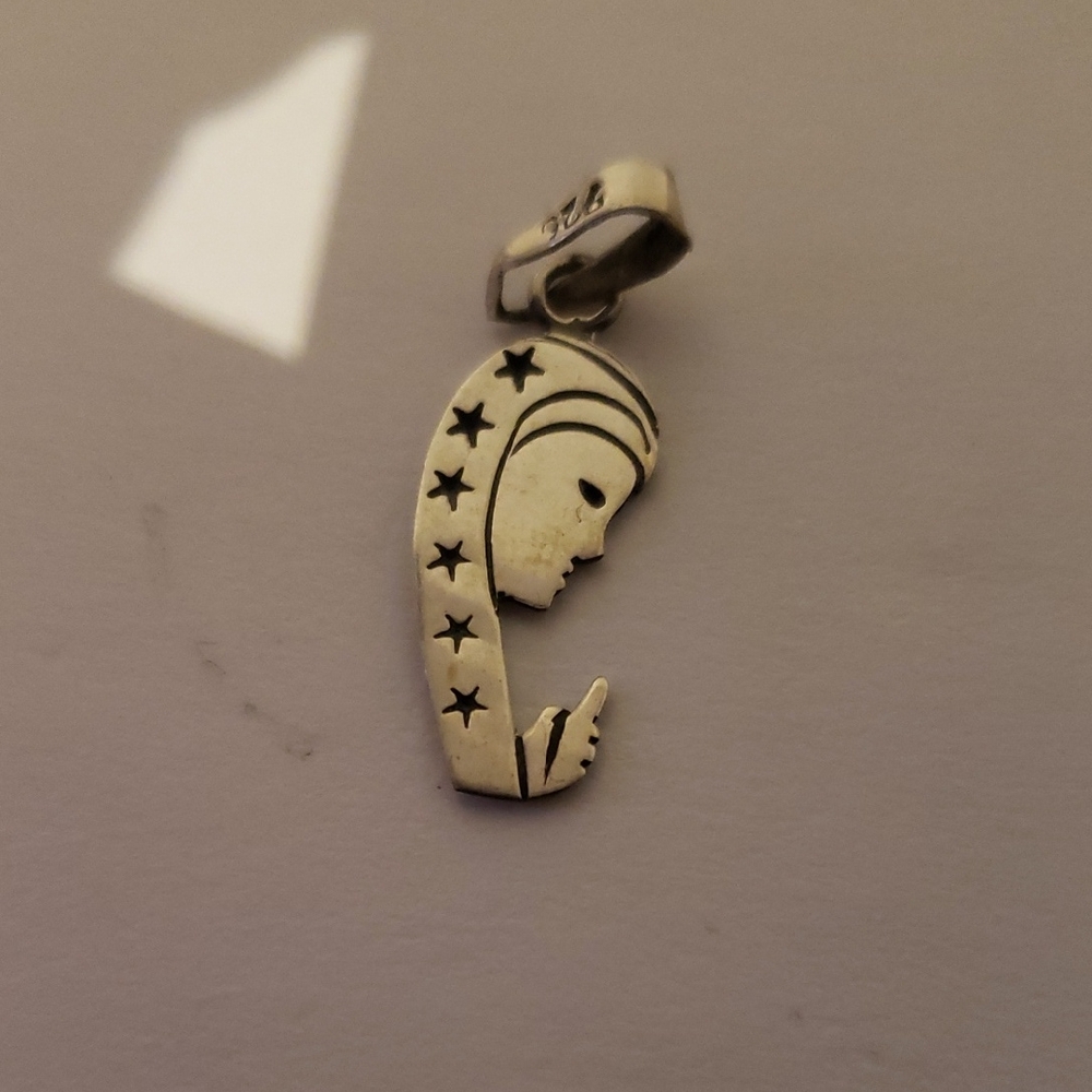 Sterling Silver Madonna Pendant Charm - Silver